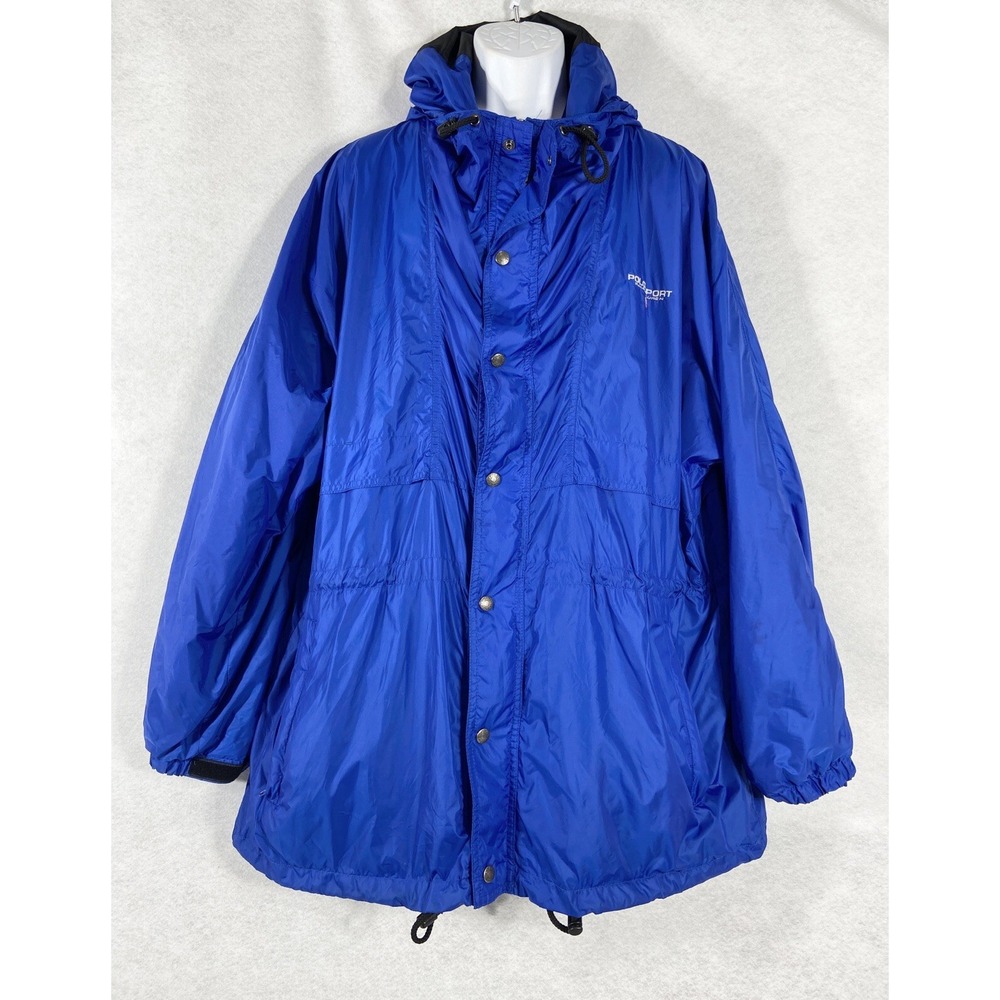 Ralph Lauren Polo Sport Jacket Mens XL Blue Windbreaker Full Zip Snap Hoodie